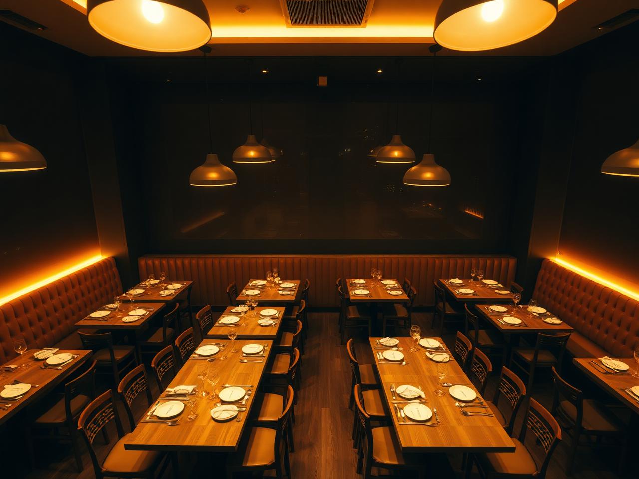 Salón de un restaurante con mesas preparadas