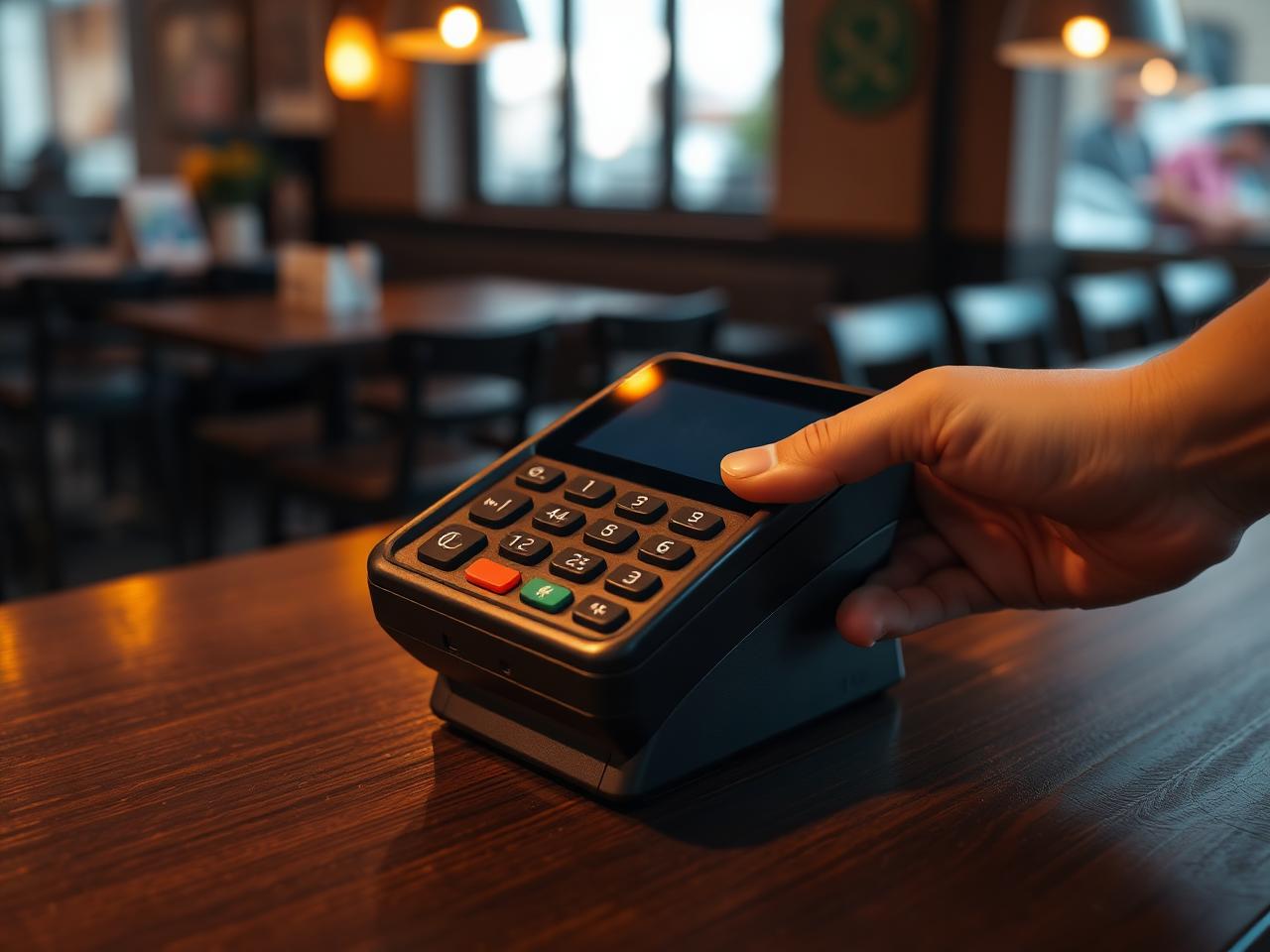 Terminal de pago en un mostrador gastronómico